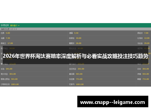 2026年世界杯淘汰赛赔率深度解析与必看实战攻略投注技巧趋势